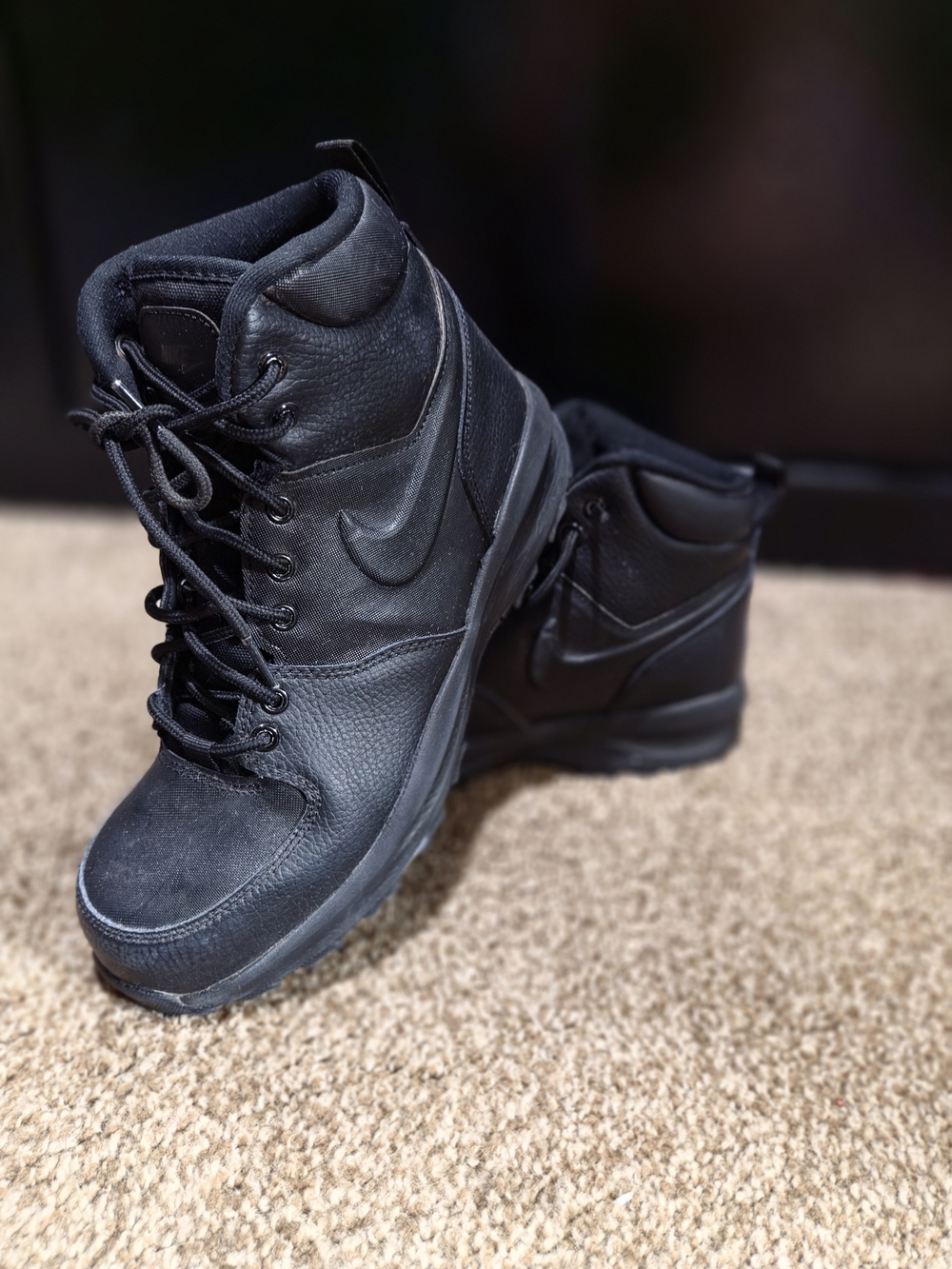 Nike Boys All-Black Leather High-Top Boots